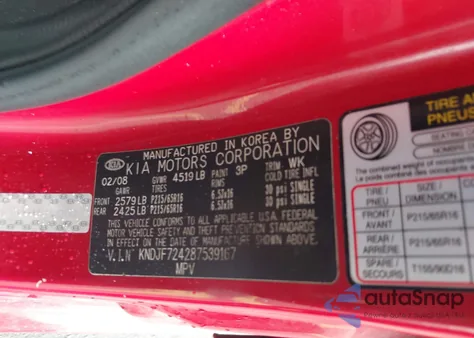 2008 Kia Sportage Lx z USA, uszkodzony, nr VIN KNDJF724287539167